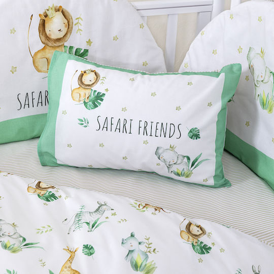 Nima Сет Бебешка Долен Калъф с Калъфка за Възглавница Safari Friends White, Green 110x145см.