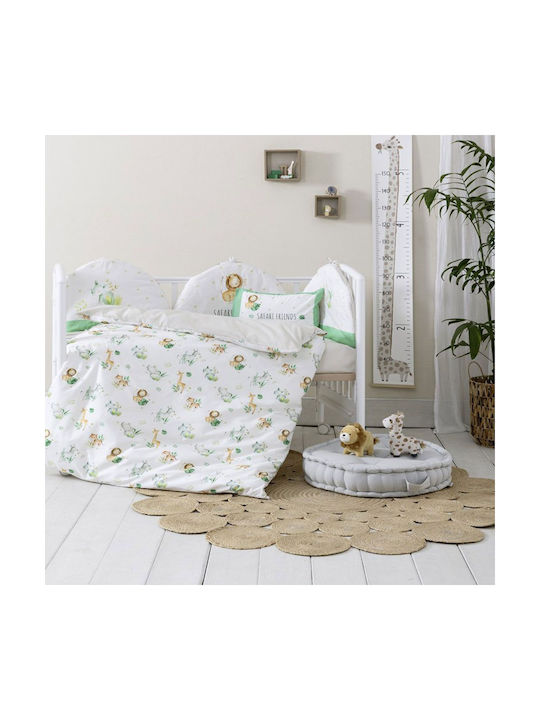 Nima Baby Bettbezug Set mit Kissenbezug Safari Friends White, Green 110x145cm.