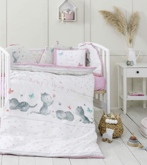 Nima Baby Duvet Cover Set With Pillowcase Baby Love White, Pink 110x145cm