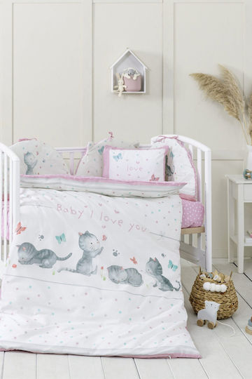 Nima Baby Duvet Cover Set With Pillowcase Baby Love White, Pink 110x145cm
