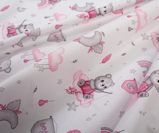 24home.gr Baby Bettbezug Cloudy Bear Weiß-Pink 120x160cm