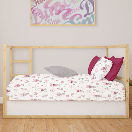 24home.gr Детска Покривка За Завивка Cloudy Bear Бяло-Розова 120x160см