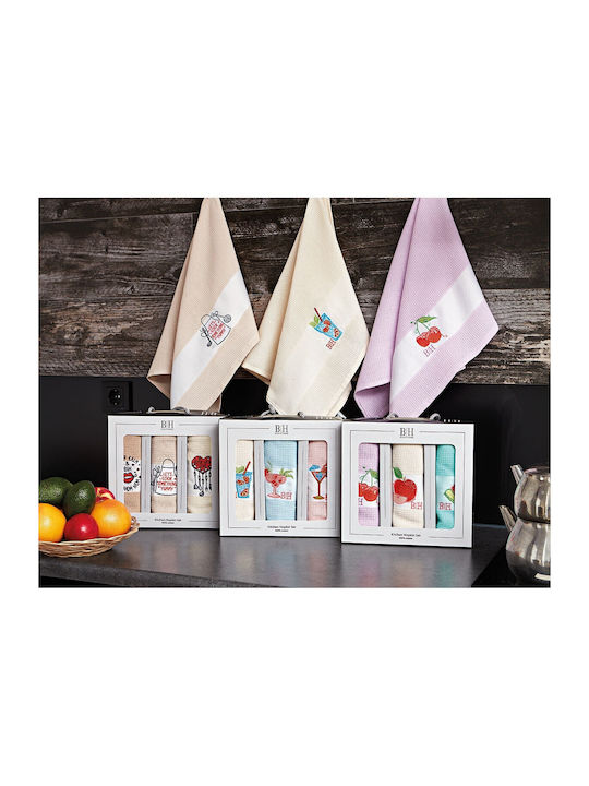 Beauty Home Art 8286 Tea Towel from 100% Cotton in Beige Color 40x60cm 3pcs