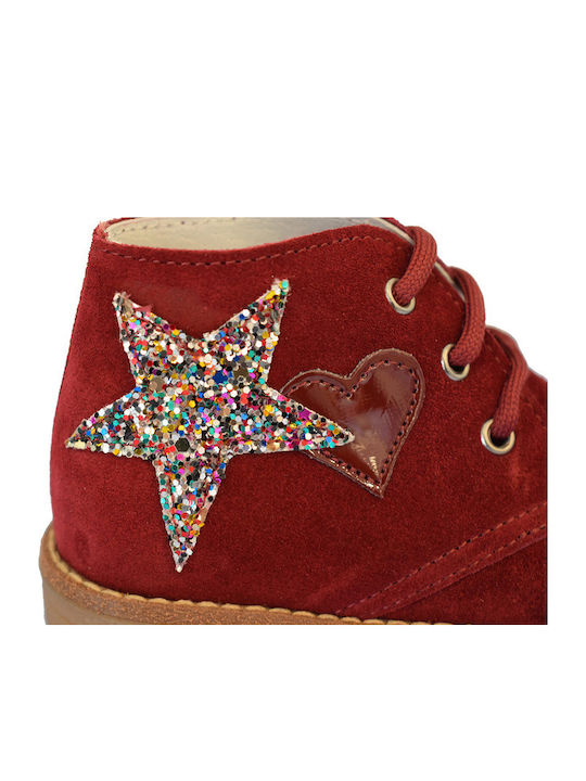 Ricco Mondo Anatomical Leather Kids Boots with Laces Burgundy