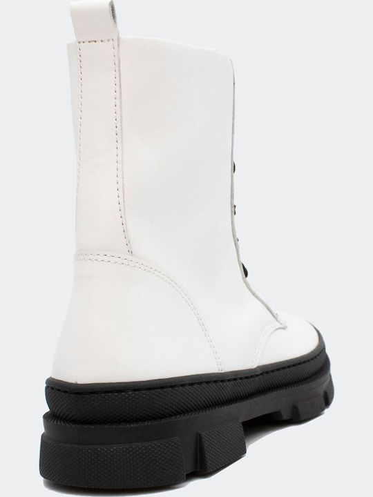22732 Anatomice Cizme Copii din Piele cu Șireturi Albe 22732-WHITE