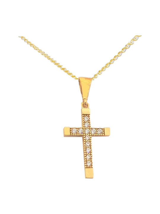 Kinder Sicherheitsnadel Amulett aus Gold 9K mit Kreuz