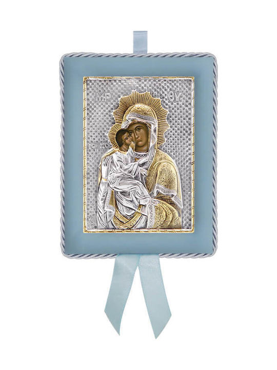 Silver Image Newborn Boy Virgin Mary of Akathist 14.5x11.5cm Local Gold Platings