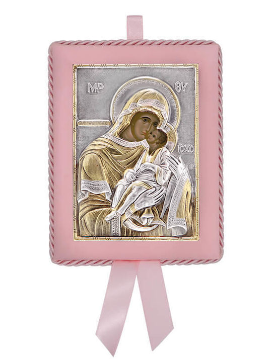 Silver Image Newborn Girl Virgin Mary Glykofilousa 14.5x11.5cm Local Gold Platings