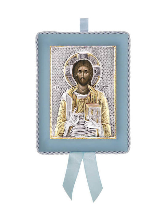 Silver Saint Icon Newborn Boy Christ Pantokrator 14.5x11.5cm Local Gold Plating