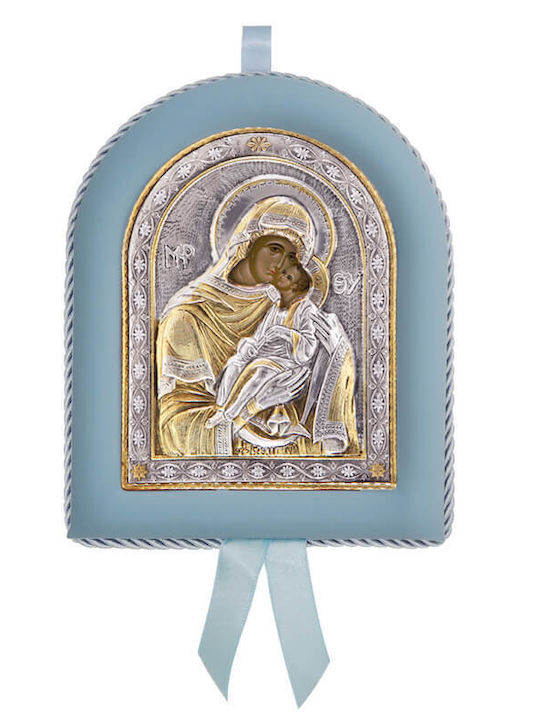 Silver Image Newborn Boy Virgin Mary Glykofilousa 17x14cm Local Gold Plating