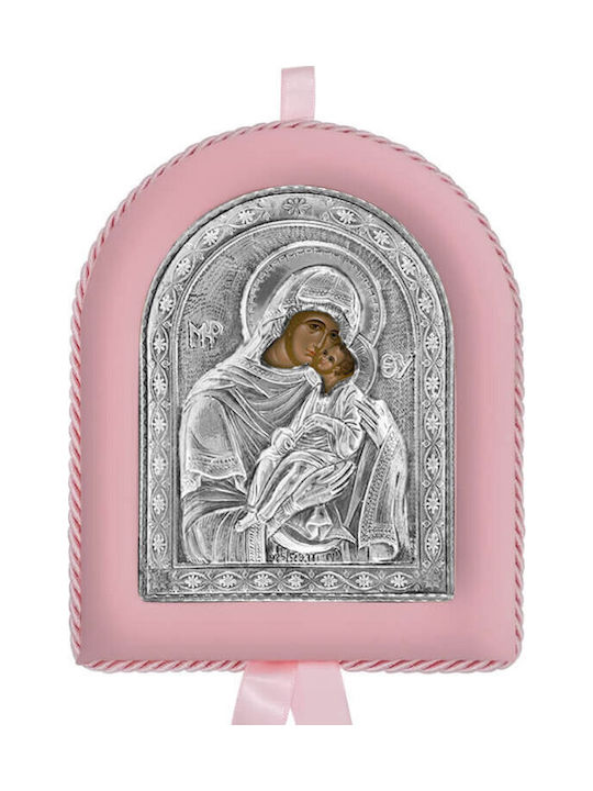 Silver Image Newborn Girl Virgin Mary Sweet Kissing 17x14cm