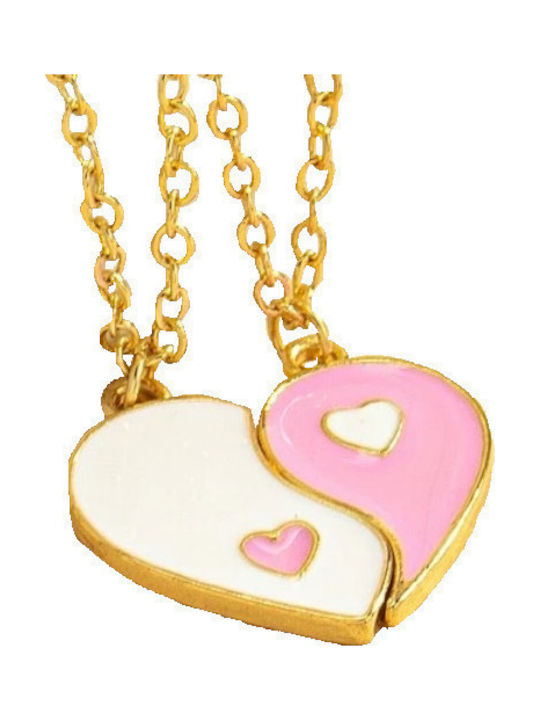 Handmade Friendship Necklace Set of 2 Gold-Tone Metal Heart Pink-White Best Friends Best Friends Girls Tatu Moyo