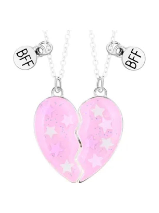 Handmade Friendship Necklace Set of 2 Silver Metal Pink Heart and Stars Best Friends Forever Best Friends Girls Always Tatu Moyo