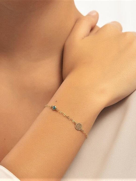 Eforo Kids Bracelet Chain K9 Ball Mati from Gold 9K with Evil Eye