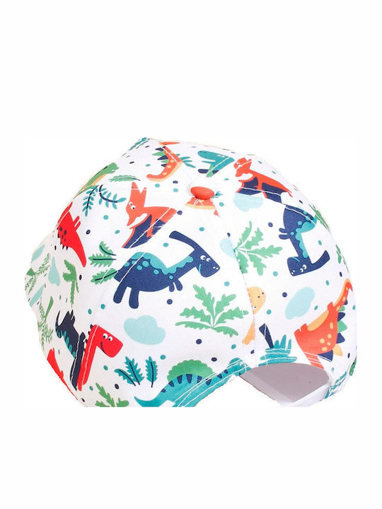 Kids' Fabric Hat Jockey White with Multicolored Dinosaurs 51-52cm 4-10 Years Tatu Moyo