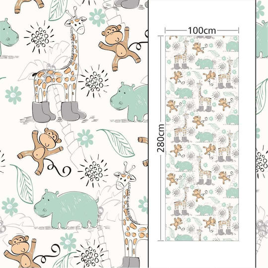 Wallpapere pentru copii Tapet Embosat Giraffe Hipopotami Maimuțe