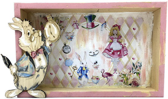 Handmade Wooden Framed Alice in Wonderland Set 3 Pink Kids Wall Art