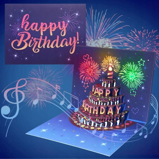 Geburtstagskarte mit Musik Spielmelodie Licht Kuchen LED-Kerze Feuerwerk
