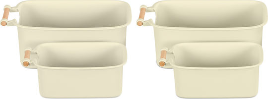 Navaris Set 4 Cutii De Prânz Din Plastic Cu Mâner Din Lemn Crem 56126.02