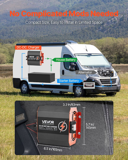 Vevor Battery Charger 12V 30A DC DC 375W On-board Lead-acid Lithium AGM Gel Flooded Smart Charging Multi-stage RV Professional Vehicles Boats Yachts