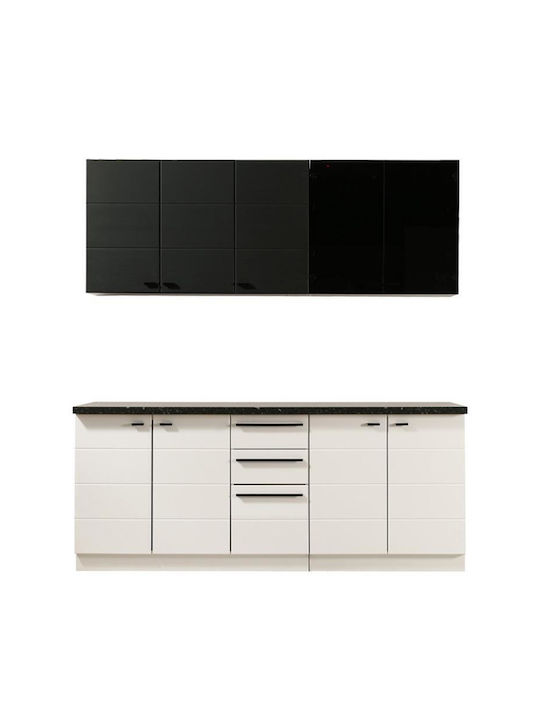 Claudia Set Dulapuri de Bucătărie Suspendate & de Podea Alb / Negru 200x51x200buc