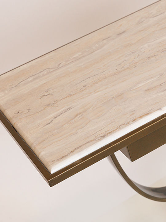 Dining Room Table Wooden with Metal Frame Gold-White 140x40x80cm