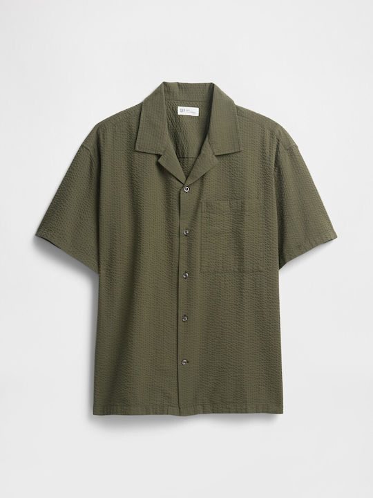 Short Sleeve Cotton Shirt Army Jacket Green
