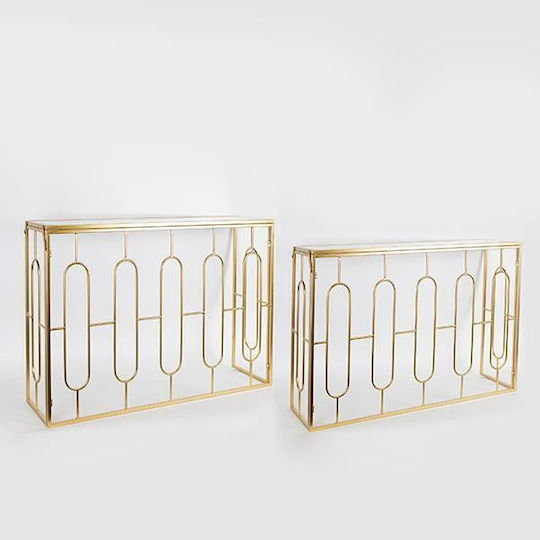 Estheti Home Set of 2 Metal Console Tables with Glass Surface, Gold, 107x35x79.5cm, 102x29.5x71cm 750-27014
