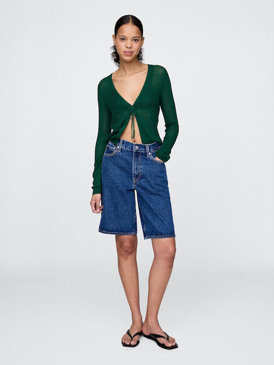 Short Women's Knitted Cardigan Rain Forest Green