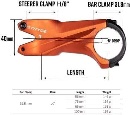 Funn Stryge 86-00020-100 Λαιμός Ποδηλάτου 31.8mm x 100mm -5°