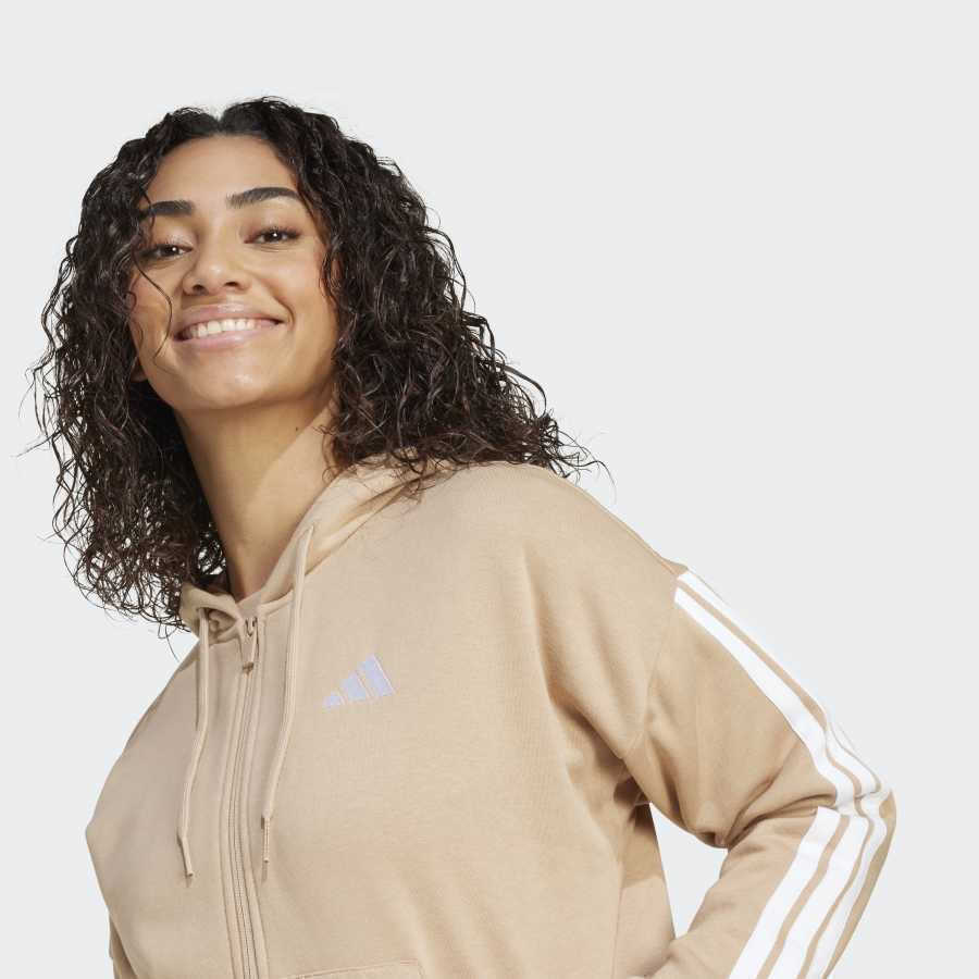adidas Essentials 3-Stripes Women's Sweatshirt Jacket Hooded Brown