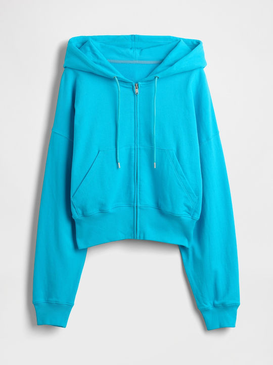Long Women's Sweatshirt Jacket Hooded Bright Blue