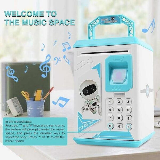 Plastic Electronic Money Box Safe Security Code Button Light Blue