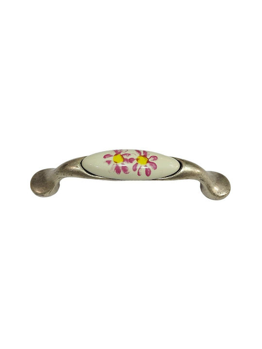 Porcelain Italian Furniture Handle Premiere 1413-arg Size 9.6cm Antique Silver Porcelain