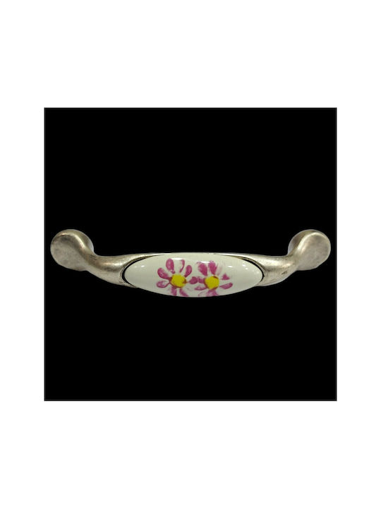 Porcelain Italian Furniture Handle Premiere 1413-arg Size 9.6cm Antique Silver Porcelain