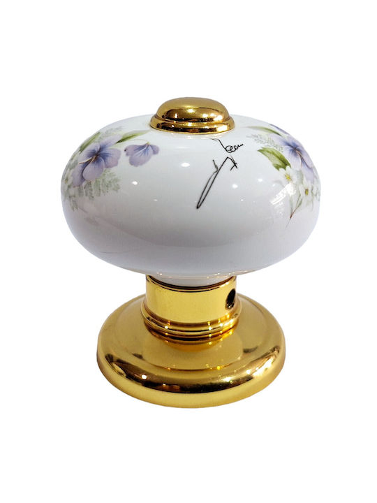 Italian Porcelain Front Door Knob Mandelli 10553-oro1 24k Gold Plated Dimensions 67 × 67 × 72 Mm