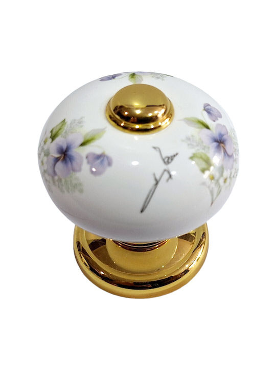 Italian Porcelain Front Door Knob Mandelli 10553-oro1 24k Gold Plated Dimensions 67 × 67 × 72 Mm