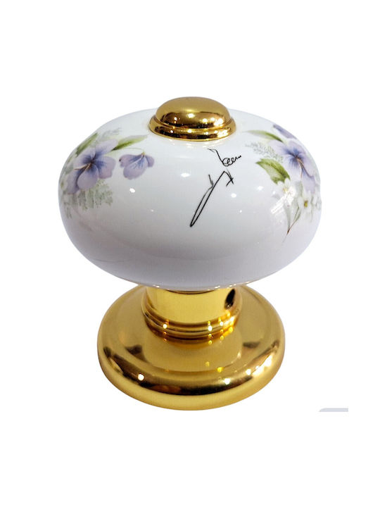 Italian Porcelain Front Door Knob Mandelli 10553-oro1 24k Gold Plated Dimensions 67 × 67 × 72 Mm
