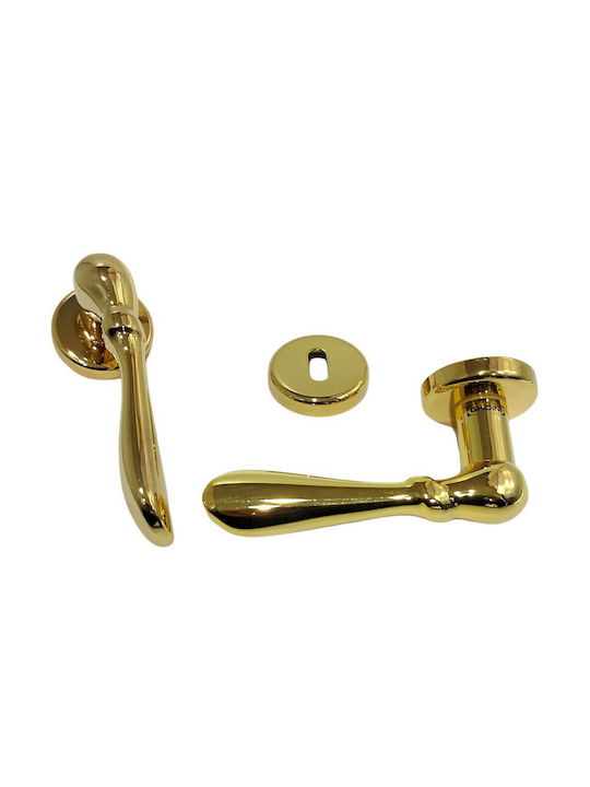 Italian Pair Door Lever Ghidini 10442-aim1 24k Gold Plated Dimensions 138×17×60 Mm