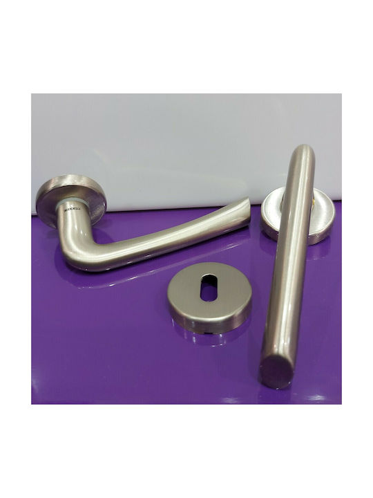 Italienisches Messing-Paar Türgriffe Mandelli 10472-12b1 Nickel Matt-Satin Maße 145×14×63 Mm