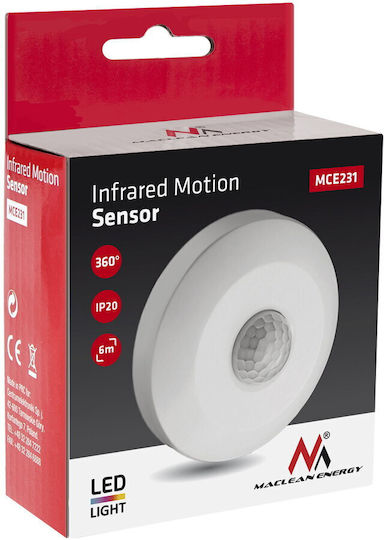 Maclean Energy Wired Infrared Motion Sensor 360° Detection Angle 6m Scope