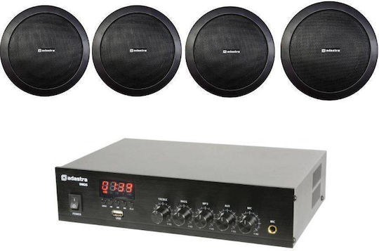 Adastra DM25 & 4 Ηχεία Οροφής EC56V-B Ολοκληρωμένος Ενισχυτής Εγκαταστάσεων 25W/100V και Συνδέσεις USB/FM/Bluetooth σε Γκρι Χρώμα
