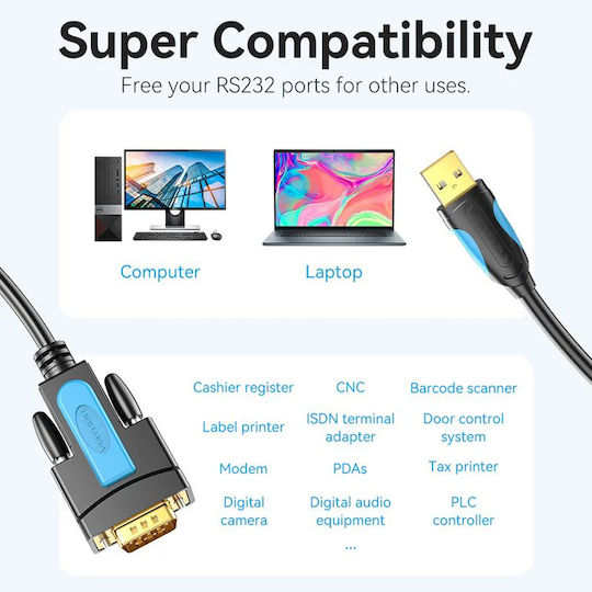 Vention Cable USB-A to RS232 9-pin male 1m (VAS-C02-B100) 1pcs