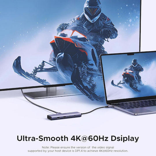 Ugreen CM498 USB-C Docking Station με HDMI 4K PD Ethernet Γκρι
