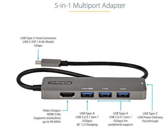 StarTech USB-C Docking Station με HDMI 4K PD Ethernet Γκρι (DKT30CHPD3)