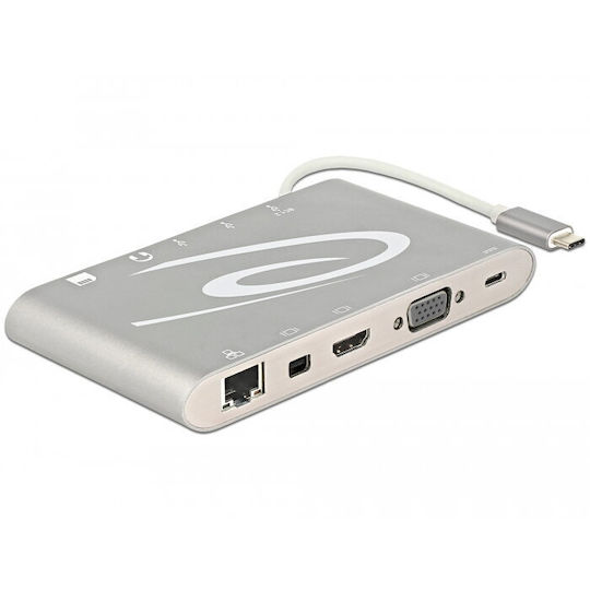 DeLock USB-C Docking Station με HDMI/DisplayPort 4K PD Ethernet και συνδεση 2 Οθονών Ασημί (87298)