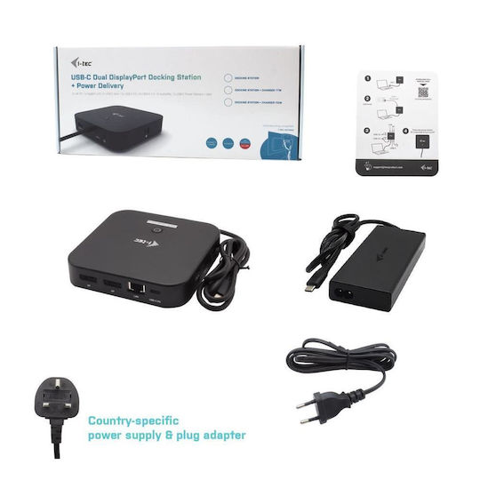 i-tec USB-C Docking Station with HDMI/DisplayPort 4K PD Ethernet and Support for 2 Monitors Black