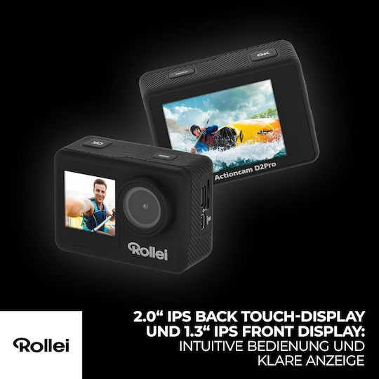 Rollei D2Pro Cameră de Acțiune 4K Ultra HD Subacvatică (cu Carcasă) cu Ecran Tactil 2" și Wi-Fi Neagră