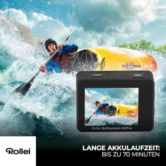 Rollei D2Pro Cameră de Acțiune 4K Ultra HD Subacvatică (cu Carcasă) cu Ecran Tactil 2" și Wi-Fi Neagră