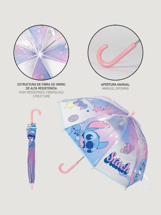 Kids Curved Handle Umbrella Stitch with Diameter 71cm Blue